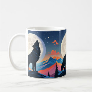 Caneca De Café Lobo Uivando Para a Lua