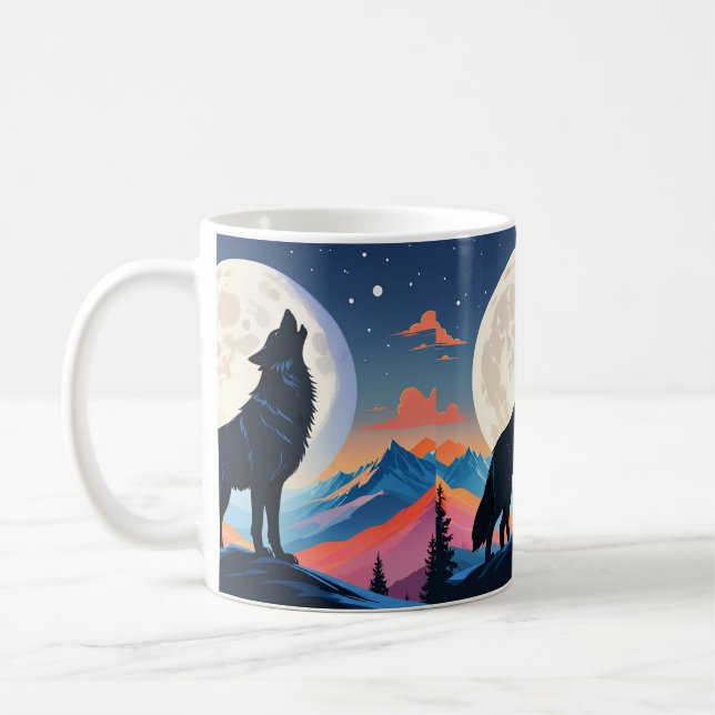 Caneca De Café Lobo Uivando Para a Lua (Esquerda)