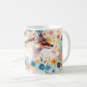 Caneca De Café Lobo Whimsso no Jardim Flor Sangrento