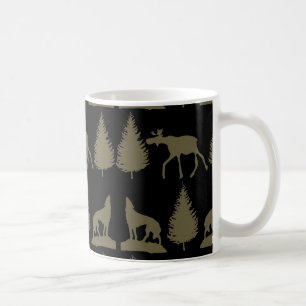 Caneca De Café Lobos-alces-selvagens Pinheiros Árvores-Pinheiros-