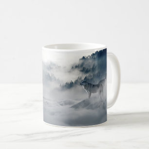 Caneca De Café Lobos numa paisagem de inverno