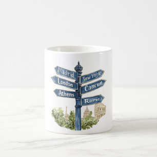 Caneca De Café Locais de Viagem pelo Mundo Madrid Londres Atenas