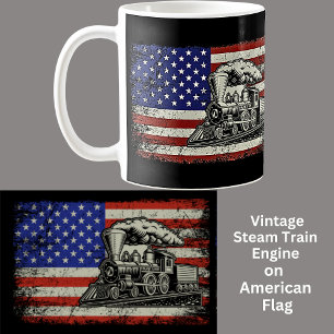 Caneca De Café Locomotiva a Vapor Ferrovia na Bandeira Americana