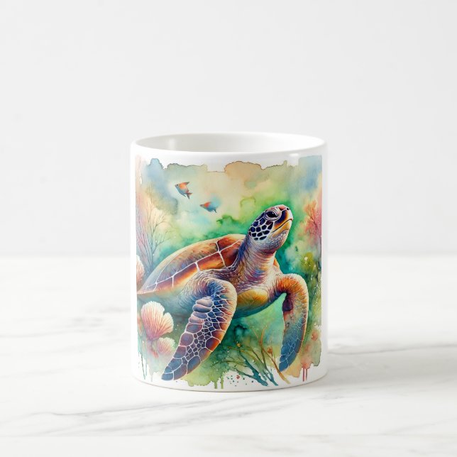Caneca De Café Loggerhead Sea Turtle 010824AREF108 - Watercolor (Centro)