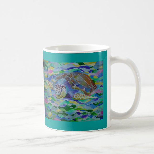 Caneca De Café Loggerhead Turtle Colorida Art (Direita)