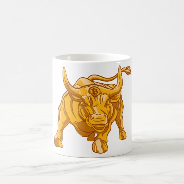 Caneca De Café Logotipo Bitcoin Touro Dourado (Centro)