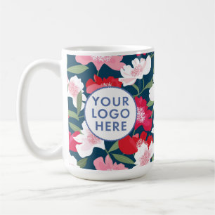Caneca De Café Logotipo Colorido da Empresa de Padrão Floral Verm