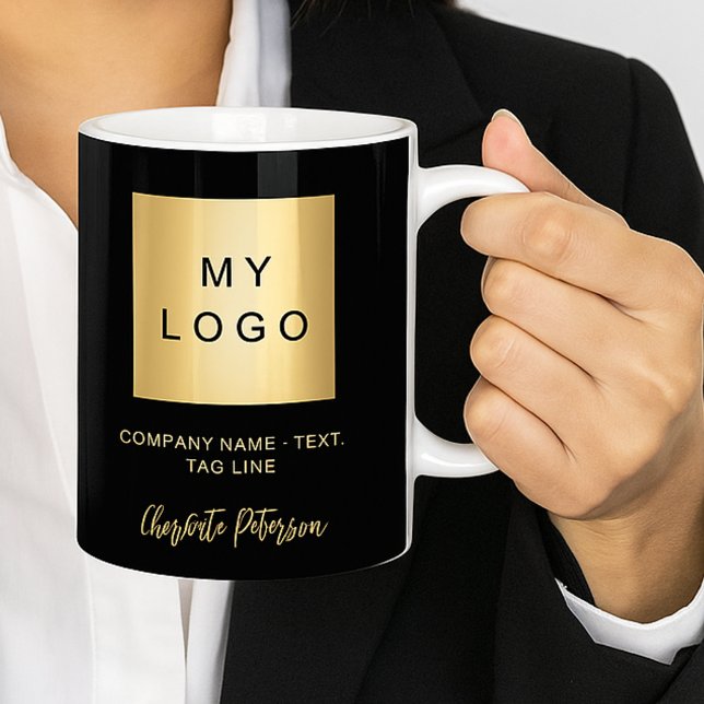 Caneca De Café Logotipo comercial - dourado preto (Criador carregado)