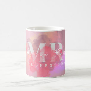 Caneca De Café Logotipo de Aquarela Roxo Rosa Dourado Fumaça Roxa