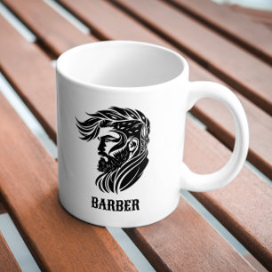 Caneca De Café logotipo de barbeiro ornamental preto