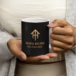 Caneca De Café Logotipo de Corretor de Imóveis Preto e Dourado El