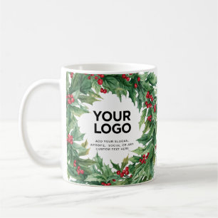 Caneca De Café Logotipo de Natal de Empresa Holly Berry