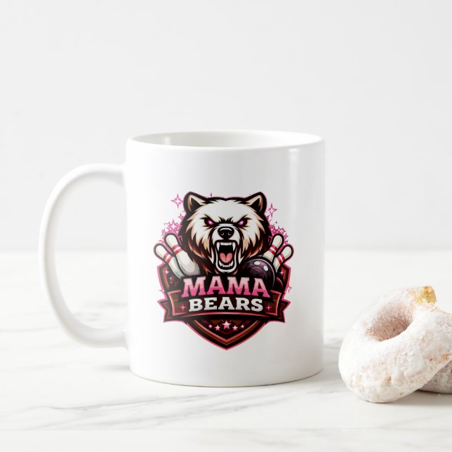 Caneca De Café Logotipo do Time de Boliche Feminino Mama Bears (Com Donut)