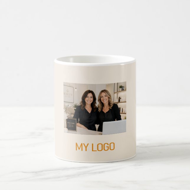 Caneca De Café Logotipo empresarial creme foto retangular (Centro)