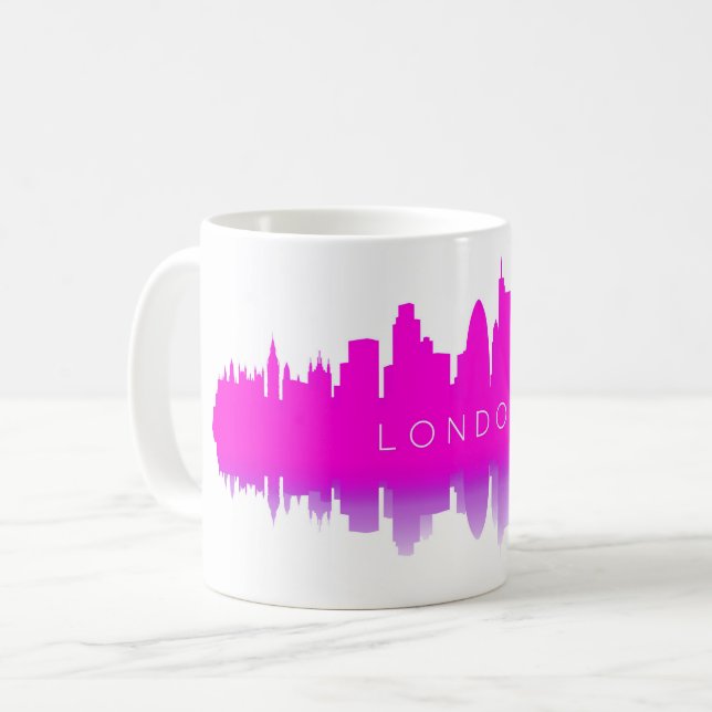 Caneca De Café London Skyline Silhouette – Modern Pink (Frente Esquerda)