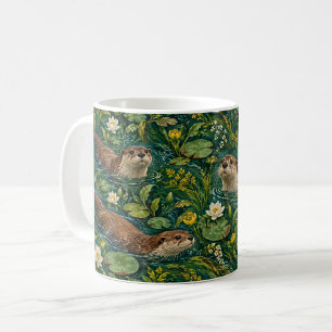 Caneca De Café Londras de Rio Nadando com Nenúfares em Azul Turqu