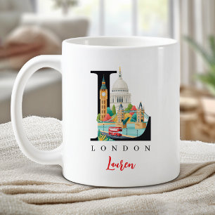 Caneca De Café Londres Reino Unido Monograma Letra L Presente Per