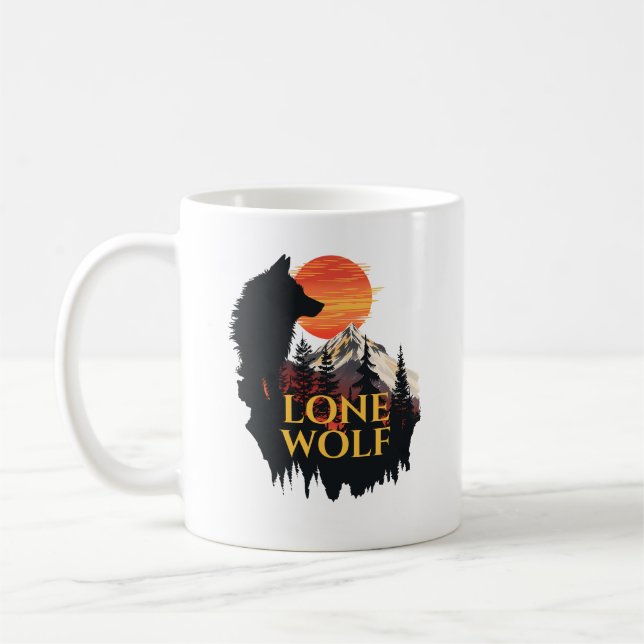 Caneca De Café Lone Wolf, Orange Sunset Silhouette Wolf Art (Esquerda)