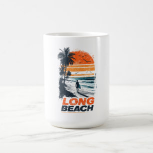 Caneca De Café Long Beach Califórnia Pôr-do-Sol Retro Palmeiras P
