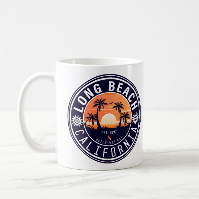 Caneca De Café Long Beach California Retro Sunset Souvenirs 80s (Esquerda)