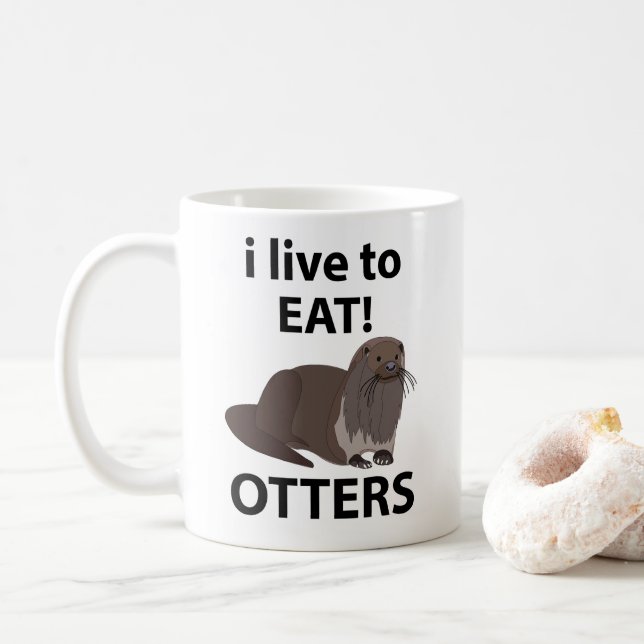 Caneca De Café Lontras Eu Vivo Para Comer Lontras Engraçadas (Com Donut)