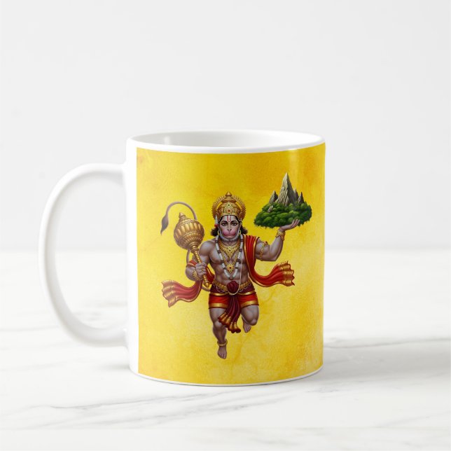 Caneca De Café Lord Hanuman Voando Levantando Montanha (Esquerda)