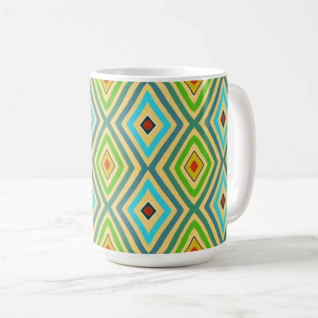 Caneca De Café Losango Diamante Verde Azul Geométrico  (Frente Esquerda)