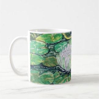 Caneca De Café Lótus Branco e Folhas de Lótus