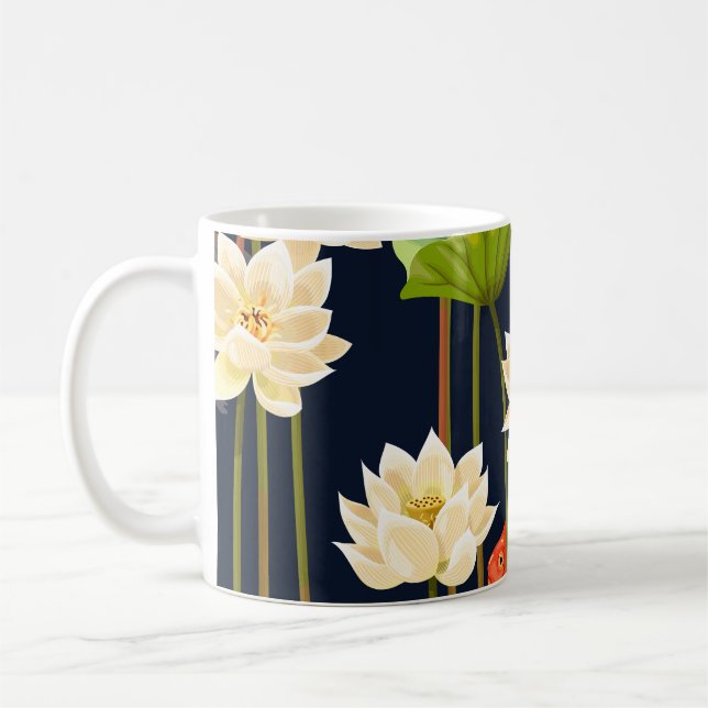 Caneca De Café Lótus branco, peixe: padrão uniforme. (Esquerda)