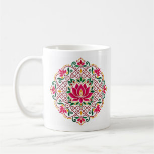 Caneca De Café Lótus Diya Kolam Rangoli Floral Festiva Indiano