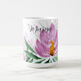Caneca De Café Lotus Flowers Bloom Lilac Violet Watercolor