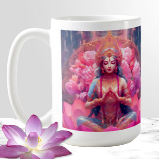 Caneca De Café Lotus Goddese Rosa Lakshmi em Branco