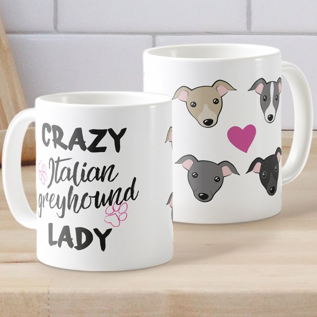Caneca De Café Louca italiana Greyhound Lady Cachorro amante Engr (Criador carregado)