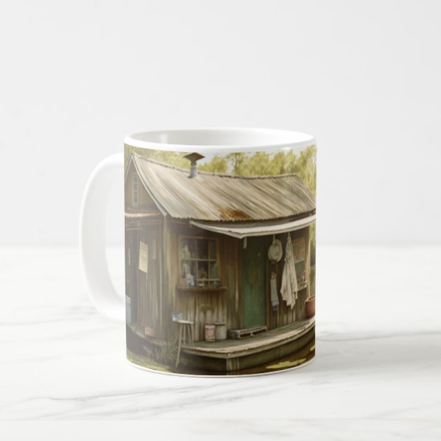 Caneca De Café Louisiana Cajun Swamp Boathouse (Frente Esquerda)