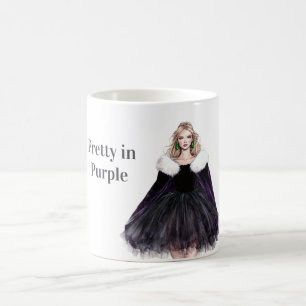 Caneca De Café Loura Feminina Bonita de Vestido Roxo