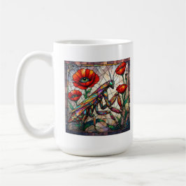 Caneca De Café Louva-a-deus em vitral vibrante flor papoula