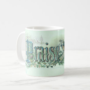 Caneca De Café "Louvado Seja o Senhor" Arte Cristã Vintage verde