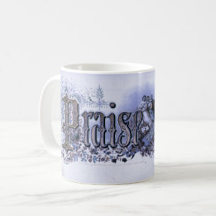 Caneca De Café "Louvado Senhor" Vintage Arte Cristã muda de azul