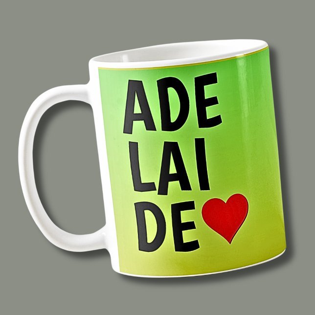 Caneca De Café Love Adelaide (ou o seu texto) Heart on Green Dour (Criador carregado)