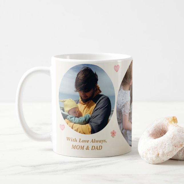 Caneca De Café Love Always – Mom & Dad 3-Photo Custom Mug (Com Donut)