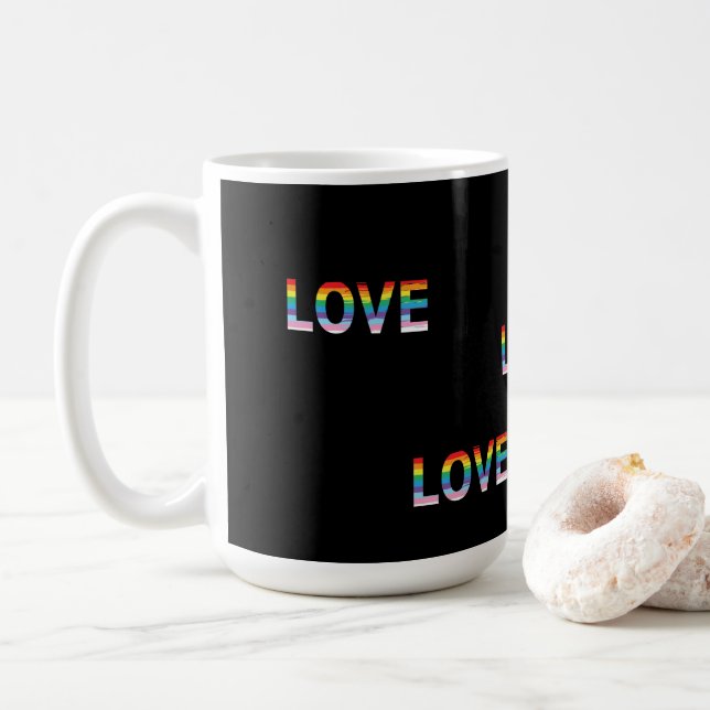 Caneca De Café LOVE Arco-Íris LGBTQIA Flag, Letra Prioritária (Com Donut)