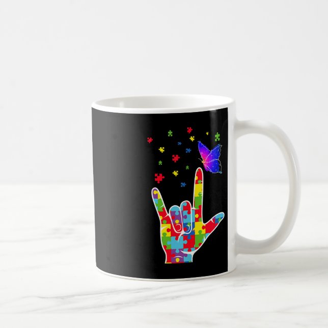 Caneca De Café Love ASL Sinal Language Quebra-cabeça Butterfly Au (Direita)