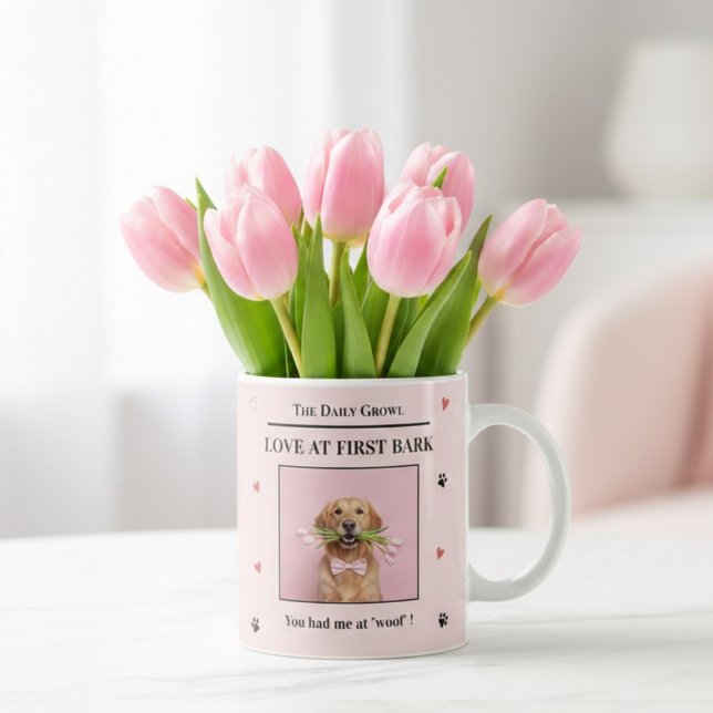 Caneca De Café Love at First Bark Personalized Dog Custom Photo (Criador carregado)