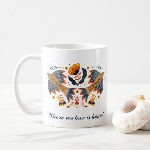 Caneca De Café Love Birds Scandinavian Folk Art Dia de os namorad