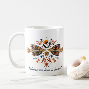 Caneca De Café Love Birds Scandinavian Folk Art Dia de os namorad