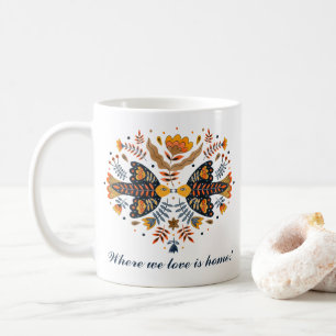 Caneca De Café Love Birds Scandinavian Folk Art Dia de os namorad