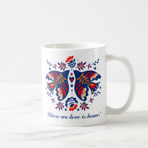 Caneca De Café Love Birds Scandinavian Folk Art Dia de os namorad
