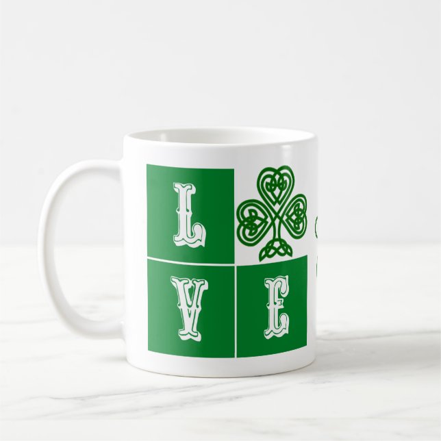 Caneca De Café Love Celtic Shamrock Hearts Ireland Motto (Esquerda)