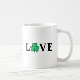 Caneca De Café LOVE Clover Shamrock Irlanda Elegante Mínimo Irlan