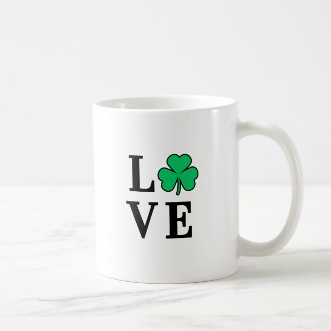 Caneca De Café LOVE Clover Shamrock Irlanda Elegante Mínimo Irlan (Direita)